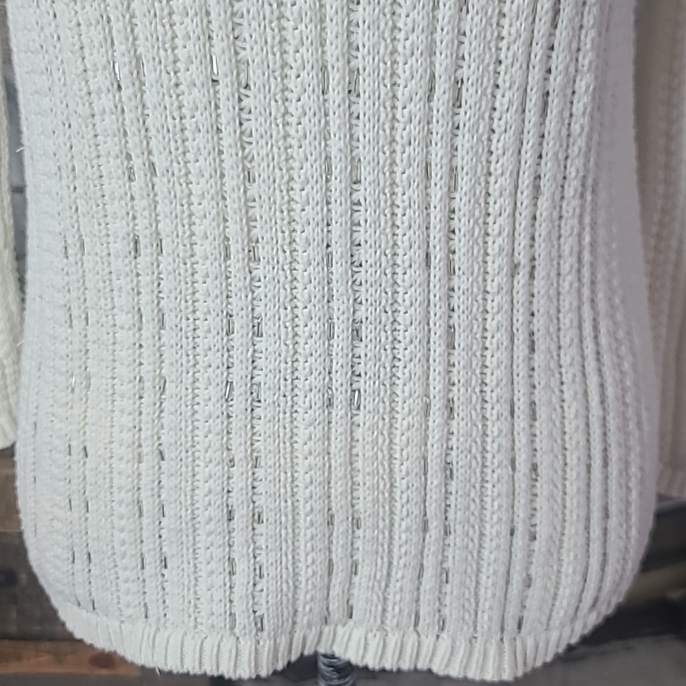 Banana Republic Cream Ribbed Crewneck Sweater with Subtle Sequins - Picture 3 of 7